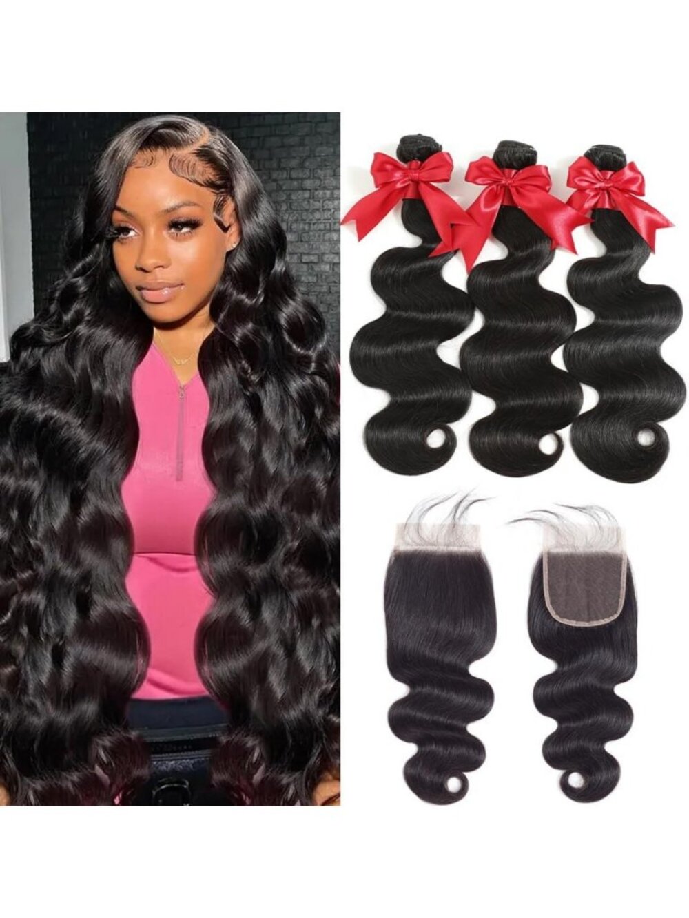 12A Virgin Human Hair Bundles & 4x4 HD Lace Closure - Body Wave, 16-20 Inch